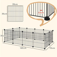 RECINTO PER ANIMALI MODULABILE CON 12 PANNELLI 35X35 CM E BORDI ARROTONDATI IN METALLO E ABS 140X70X35 CM NERO