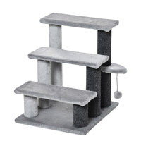 SCALETTA PER GATTI A 3 GRADINI CON RIVESTIMENTO IN FLANELLA E PALLINA 45X40X48 CM GRIGIO