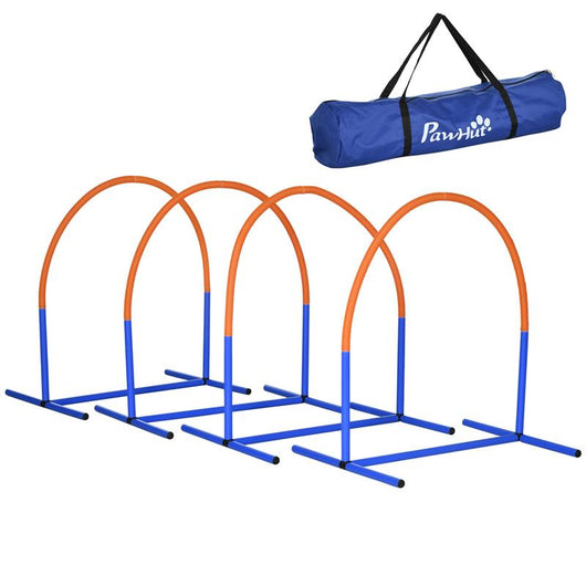 SET AGILITY DOG CON 4 ARCHI COMPONIBILI E BORSA DA TRASPORTO IN PE E ABS 88X64X95 CM BLU E ARANCIONE