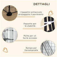 RECINTO PER ANIMALI MODULABILE CON 31 PANNELLI 2 PORTE E 2 RAMPE IN ACCIAIO E PP 105X45X105 CM NERO