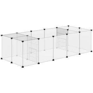 RECINTO PER ANIMALI MODULABILE CON 20 PANNELLI E 2 PORTE IN ACCIAIO E PP 175X70X45 CM BIANCO E NERO