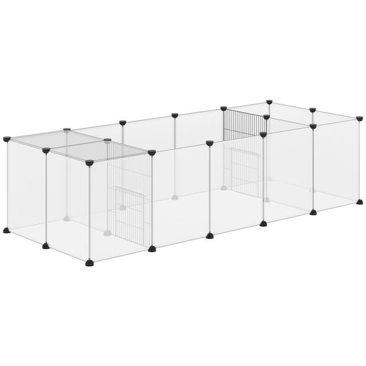 RECINTO PER ANIMALI MODULABILE CON 20 PANNELLI E 2 PORTE IN ACCIAIO E PP 175X70X45 CM BIANCO E NERO