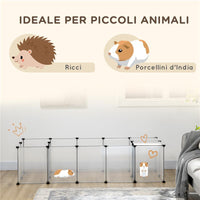 RECINTO PER ANIMALI MODULABILE CON 20 PANNELLI E 2 PORTE IN ACCIAIO E PP 175X70X45 CM BIANCO E NERO