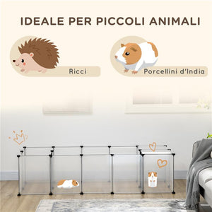 RECINTO PER ANIMALI MODULABILE CON 20 PANNELLI E 2 PORTE IN ACCIAIO E PP 175X70X45 CM BIANCO E NERO