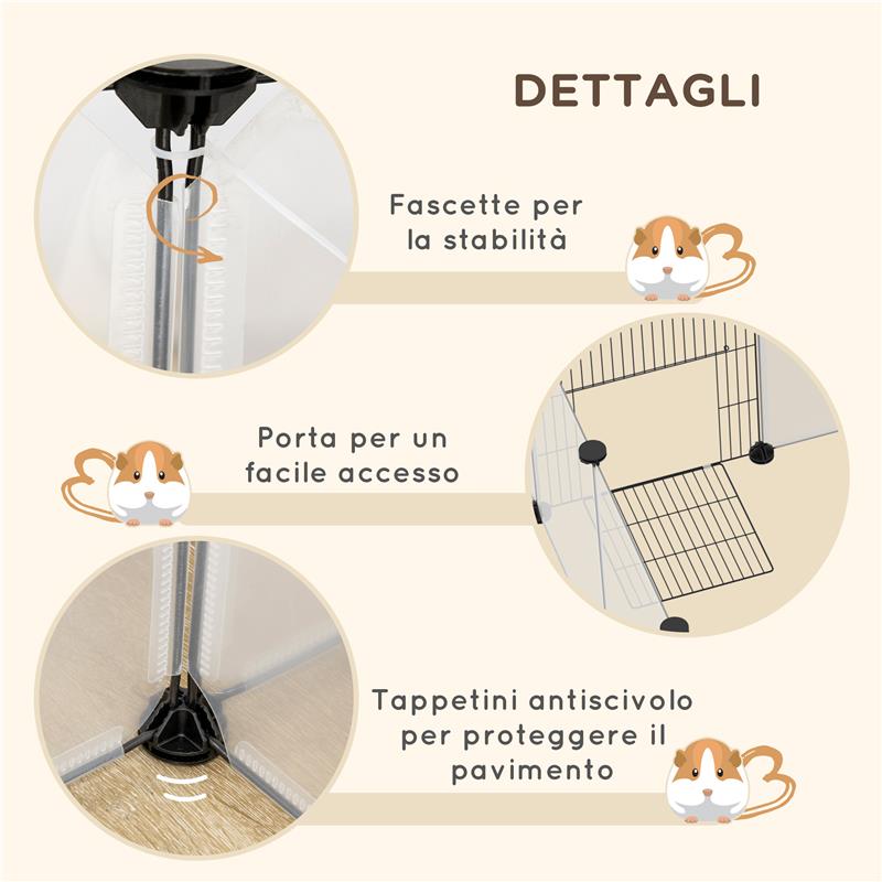 RECINTO PER ANIMALI MODULABILE CON 20 PANNELLI E 2 PORTE IN ACCIAIO E PP 175X70X45 CM BIANCO E NERO