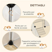 RECINTO PER ANIMALI MODULABILE CON 20 PANNELLI E 2 PORTE IN ACCIAIO E PP 175X70X45 CM BIANCO E NERO