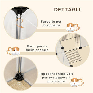 RECINTO PER ANIMALI MODULABILE CON 20 PANNELLI E 2 PORTE IN ACCIAIO E PP 175X70X45 CM BIANCO E NERO