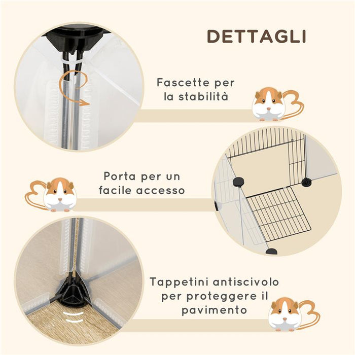 RECINTO PER ANIMALI MODULABILE CON 20 PANNELLI E 2 PORTE IN ACCIAIO E PP 175X70X45 CM BIANCO E NERO