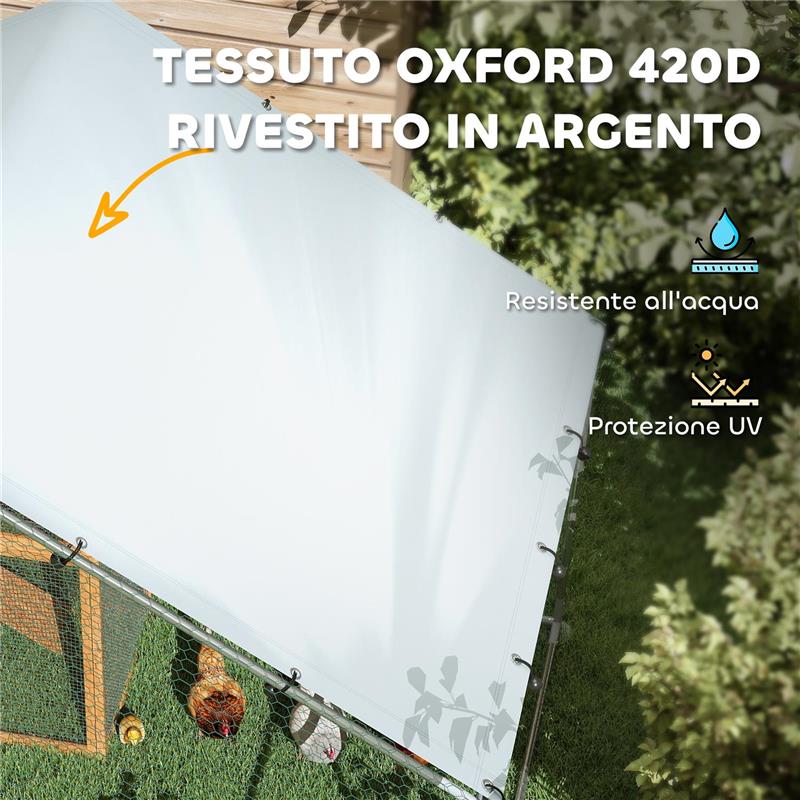 RECINTO PER GALLINE DA 10.2M PER 10-15 GALLINE CON TETTO IMPERMEABILE IN ACCIAIO E TESSUTO 3X3.4X1.9 M ARGENTO