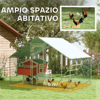 RECINTO PER GALLINE DA 6M¦ PER 6-8 ANIMALI CON TETTO IMPERMEABILE MANGIATOIA E POSATOIO 3X2X1.9M ARGENTO