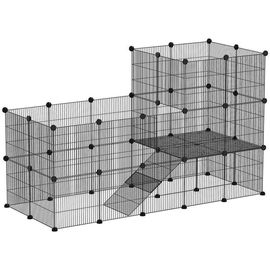 RECINTO PER ANIMALI MODULABILE E MULTILIVELLO CON 39 PANNELLI IN ACCIAIO E PP 140X70X105 CM NERO