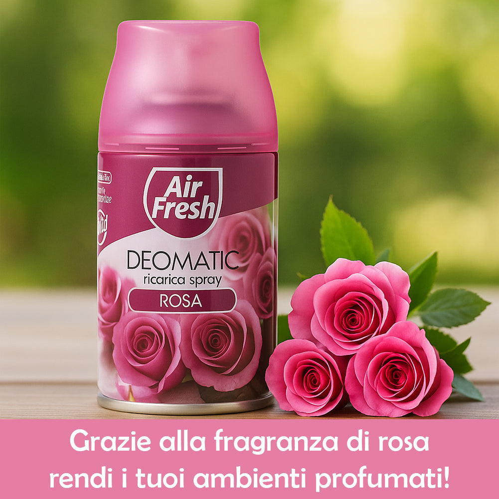 AIR FRESH Deomatic Set 6 x 250 ml Ricarica Spray Profumatore per Ambiente Rosa