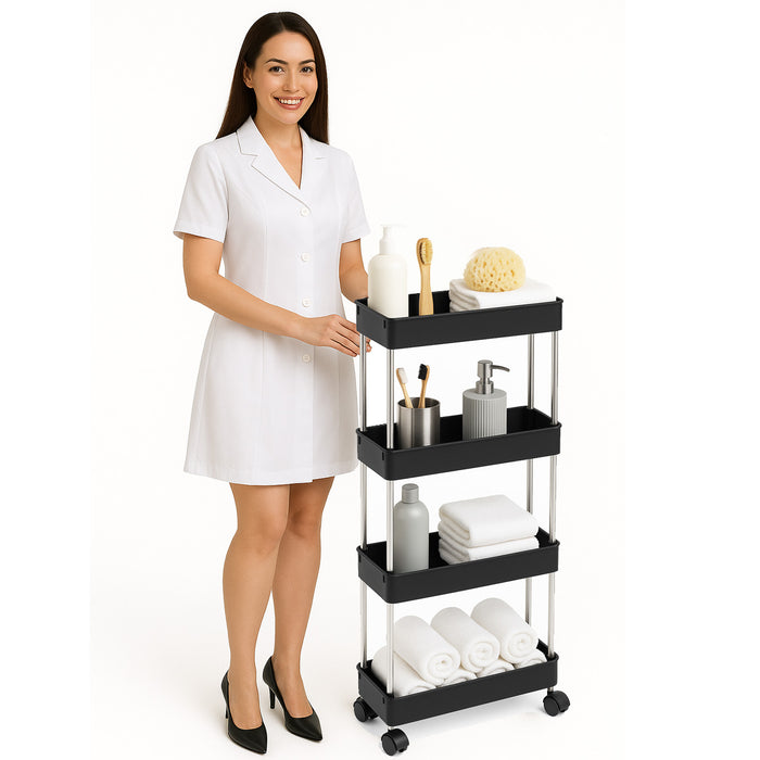 Carrello Carrellino Slim Salvaspazio Cucina Bagno Ripostiglio 4 Ripiani 4 Ruote
