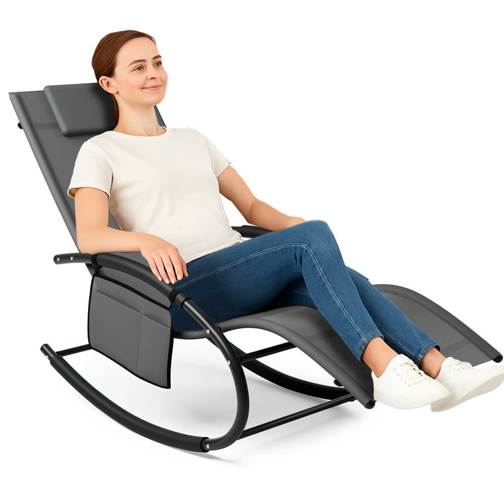 Sedia Sdraio a Dondolo Gravità Zero per Esterni con Cuscino Imbottito Traspirante Grigio