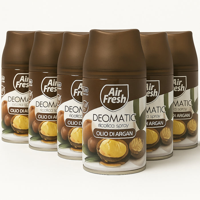 Air Fresh Deomatic Ricariche Profumatore Ambiente 6x250ml Spray Olio di Argan Antiodore