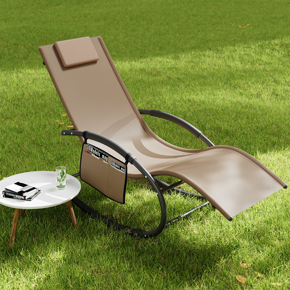 Sedia Sdraio a Dondolo Gravità Zero per Esterni con Cuscino Imbottito Traspirante Marrone