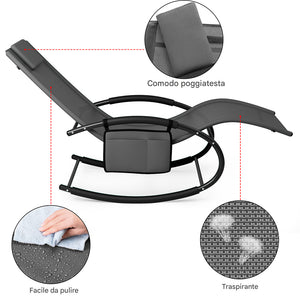 Sedia Sdraio a Dondolo Gravità Zero per Esterni con Cuscino Imbottito Traspirante Grigio