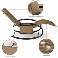 Sedia Sdraio a Dondolo Gravità Zero per Esterni con Cuscino Imbottito Traspirante Marrone