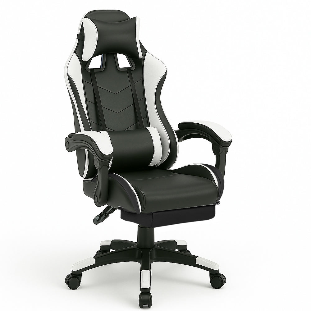 Sedia Gaming Ergonomica Reclinabile in Ecopelle con Poggiapiedi e Cuscini Lombari