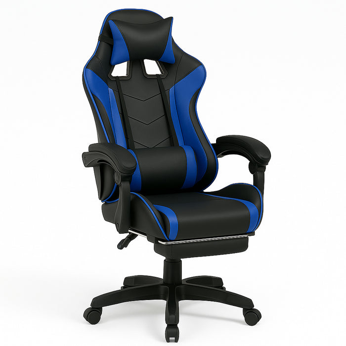 Sedia Gaming Ergonomica Reclinabile in Ecopelle con Poggiapiedi e Cuscini Lombari
