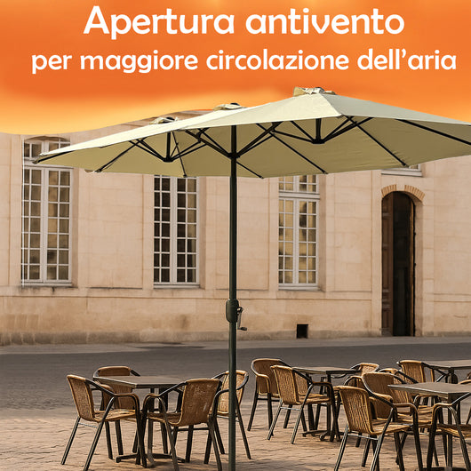 Ombrellone Doppio da Giardino 4.45x2.7m Manovella Copertura Beige UV Acciaio