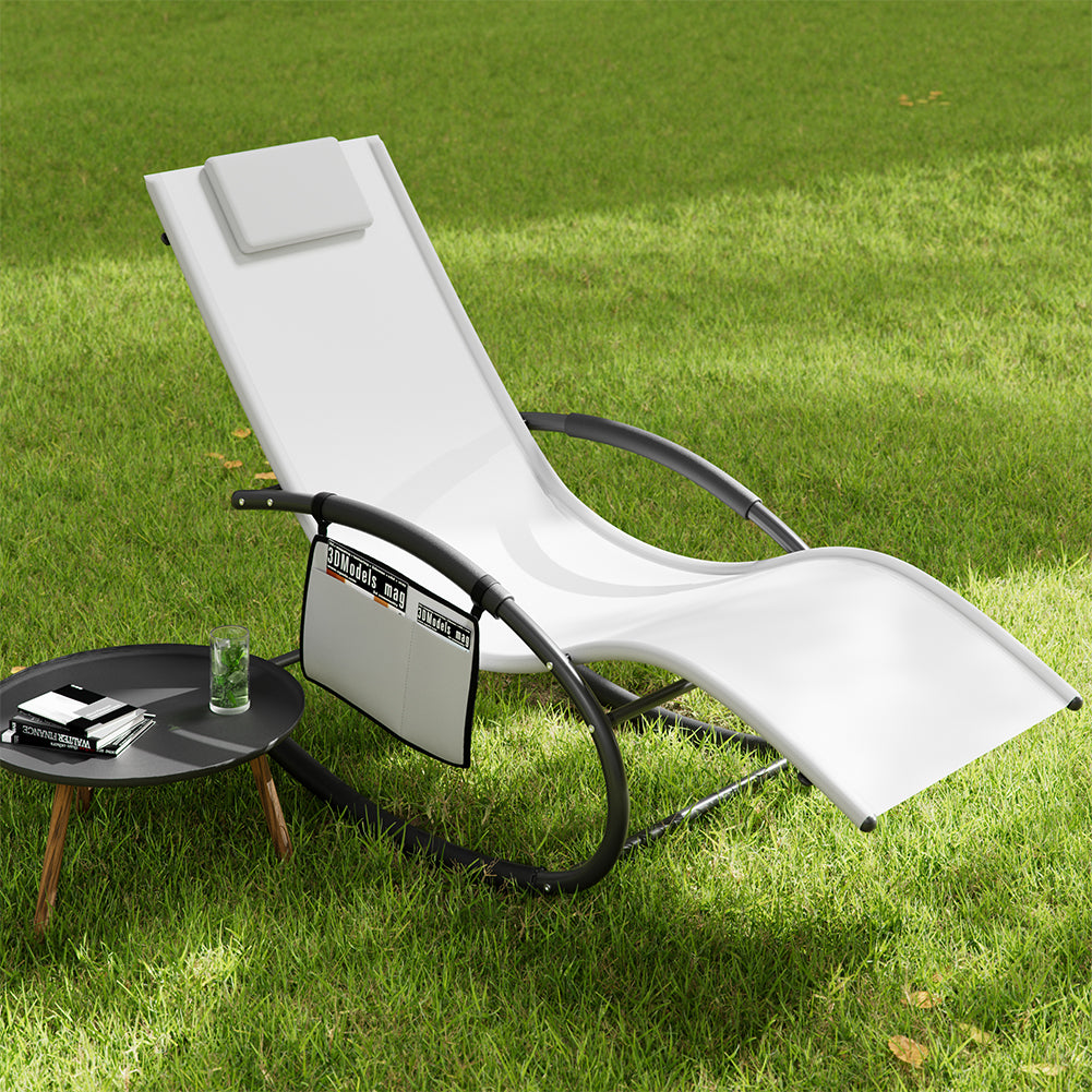 Sedia Sdraio a Dondolo Gravità Zero per Esterni con Cuscino Imbottito Traspirante Bianco