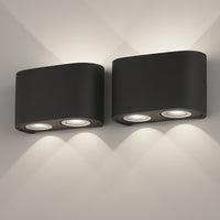Set 2 Applique da Muro 4 Led Lampada a Parete Nero Luce Bianco Freddo 12x8x3cm