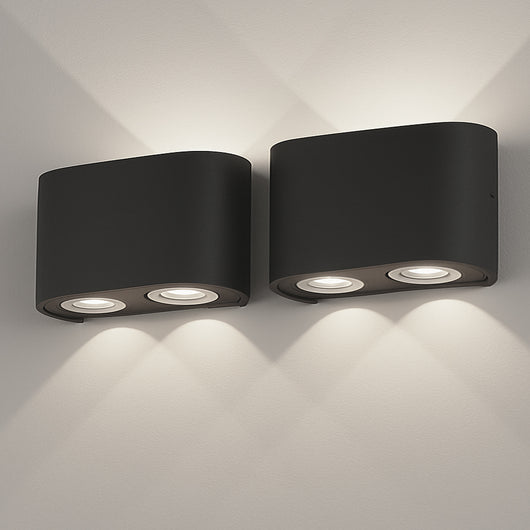 Set 2 Applique da Muro 4 Led Lampada a Parete Nero Luce Bianco Freddo 12x8x3cm