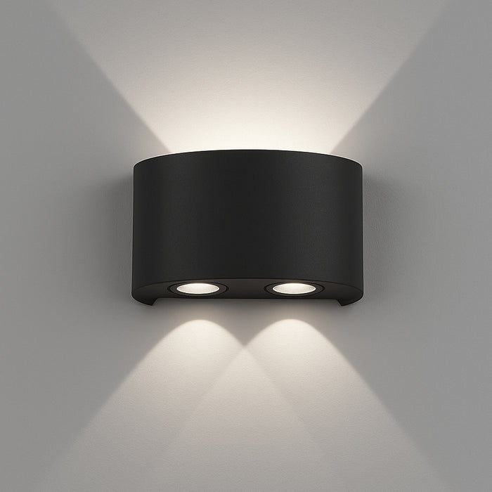 Set 2 Applique da Muro 4 Led Lampada a Parete Nero Luce Bianco Freddo 12x8x3cm