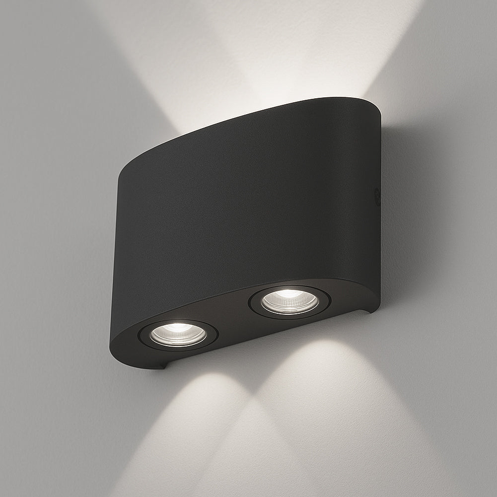 Set 2 Applique da Muro 4 Led Lampada a Parete Nero Luce Bianco Freddo 12x8x3cm