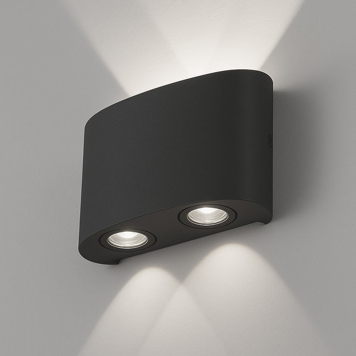 Set 2 Applique da Muro 4 Led Lampada a Parete Nero Luce Bianco Freddo 12x8x3cm