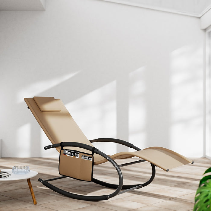 Sedia Sdraio a Dondolo Gravità Zero per Esterni con Cuscino Imbottito Traspirante Marrone