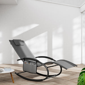 Sedia Sdraio a Dondolo Gravità Zero per Esterni con Cuscino Imbottito Traspirante Grigio