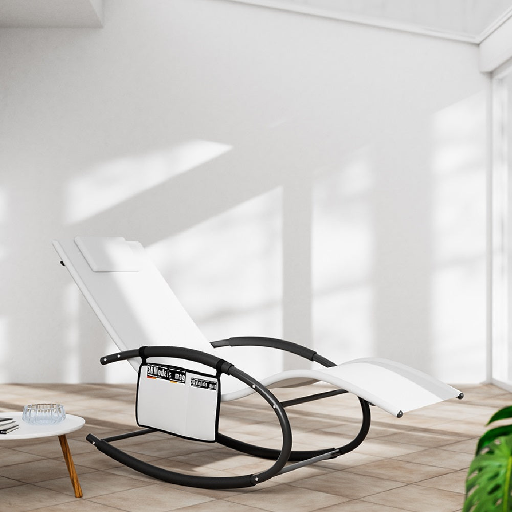 Sedia Sdraio a Dondolo Gravità Zero per Esterni con Cuscino Imbottito Traspirante Bianco