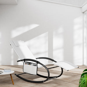 Sedia Sdraio a Dondolo Gravità Zero per Esterni con Cuscino Imbottito Traspirante Bianco