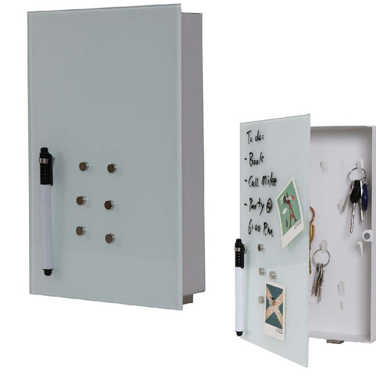 Cassetta Portachiavi con Lavagna Magnetica in Vetro e Magneti da Parete Salvaspazio