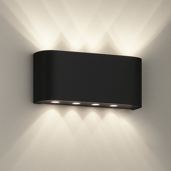 Applique da Muro 8 Led Lampada a Parete Nero con Luce Bianco Freddo 22x8x4cm