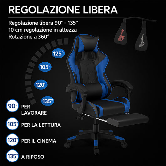 Sedia Gaming Ergonomica Reclinabile in Ecopelle con Poggiapiedi e Cuscini Lombari