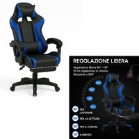 Sedia Gaming Ergonomica Reclinabile in Ecopelle con Poggiapiedi e Cuscini Lombari