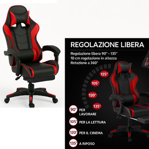 Sedia Gaming Ergonomica Reclinabile in Ecopelle con Poggiapiedi e Cuscini Lombari