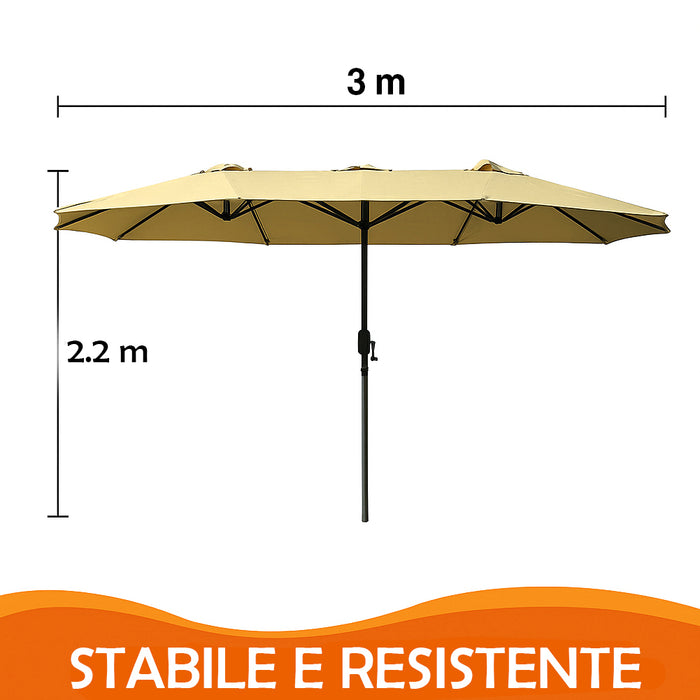 Ombrellone Doppio da Giardino 3x1.5 Metri Apertura a Manovella e Copertura Beige