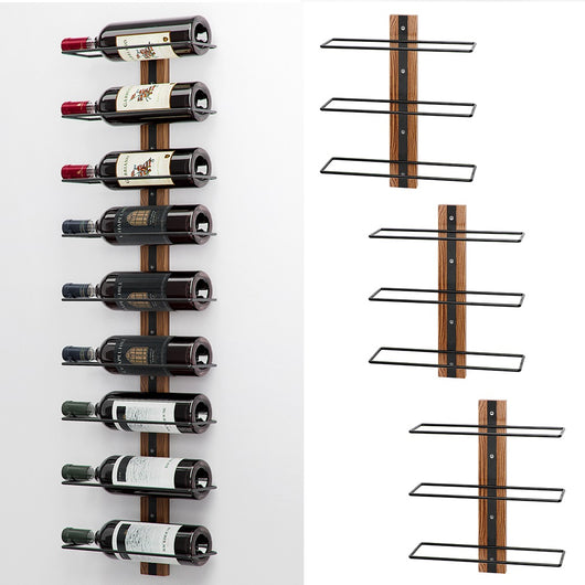 Set 3 Portabottiglie da Muro in Ferro e Legno Stile Industriale per vino da 750 ml