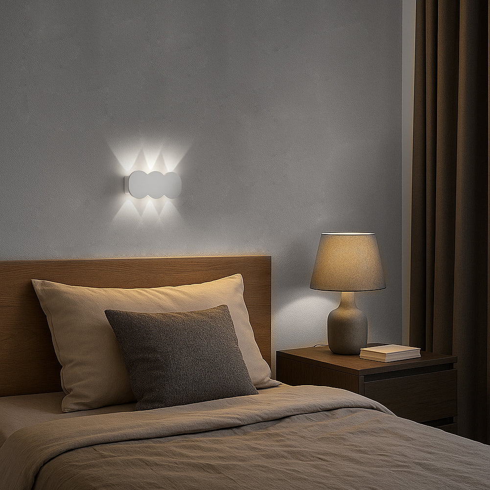 Applique da Muro 6 Led Lampada a Parete Bianca con Luce Bianco Freddo 15x8x3cm