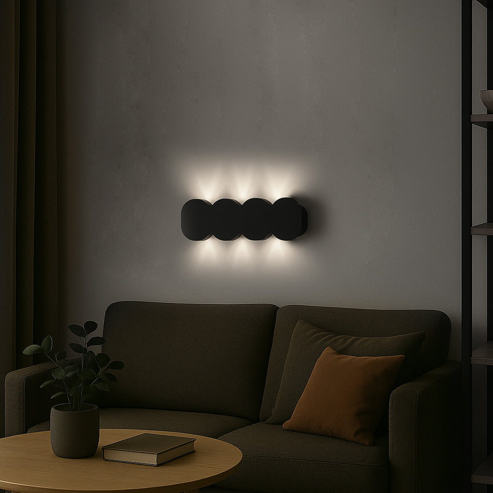 Applique da Muro con 8 Led Lampada a Parete Nero con Luce Bianco Freddo 21x8x3cm