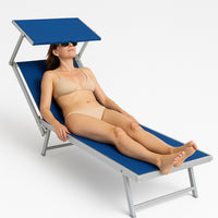 Lettino Sdraio Reclinabile per Mare Piscina e Giardino Total Blu con Parasole