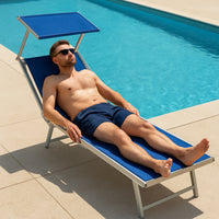 Lettino Sdraio Reclinabile per Mare Piscina e Giardino Total Blu con Parasole