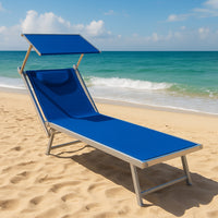Lettino Sdraio Reclinabile per Mare Piscina e Giardino Total Blu con Parasole