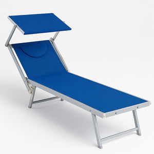 Lettino Sdraio Reclinabile per Mare Piscina e Giardino Total Blu con Parasole