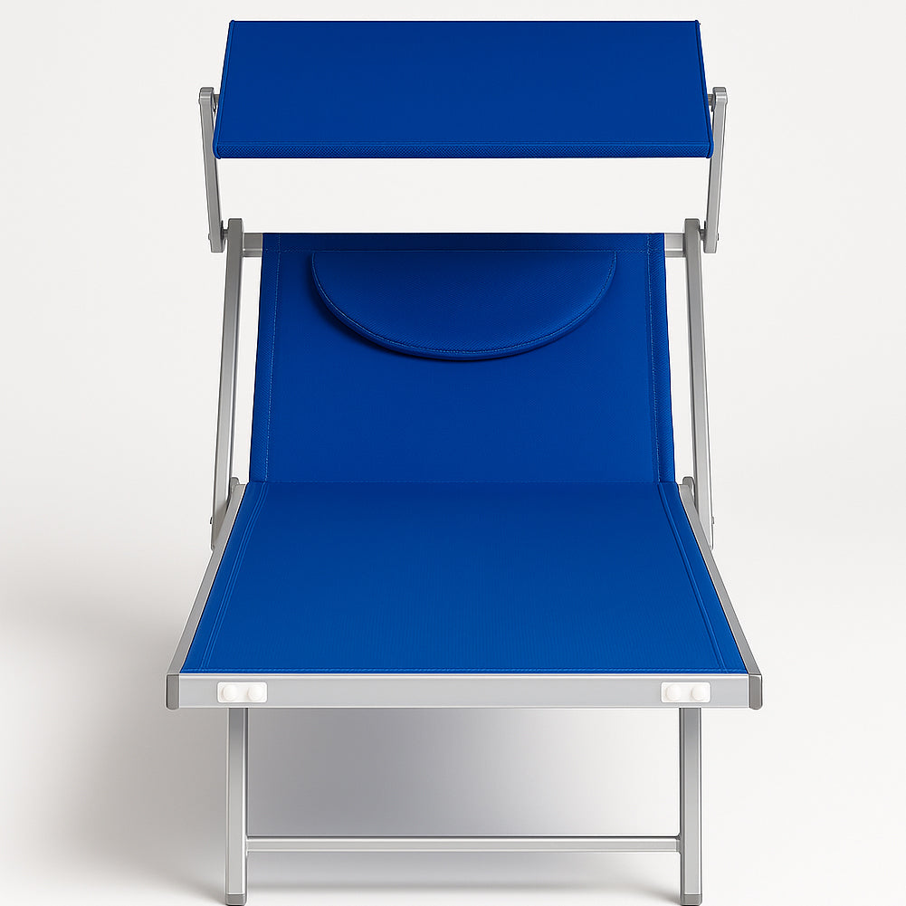 Lettino Sdraio Reclinabile per Mare Piscina e Giardino Total Blu con Parasole