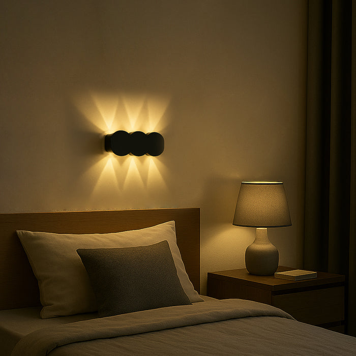 Applique da Muro LED 6 Luci Bianco Caldo Esterno Interno Alluminio 15x8x3 cm Nero